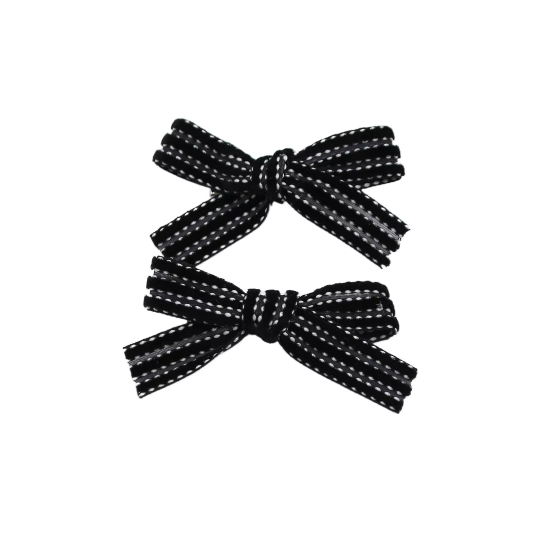 Black Velvet Bow Headband Mini Hair Clip