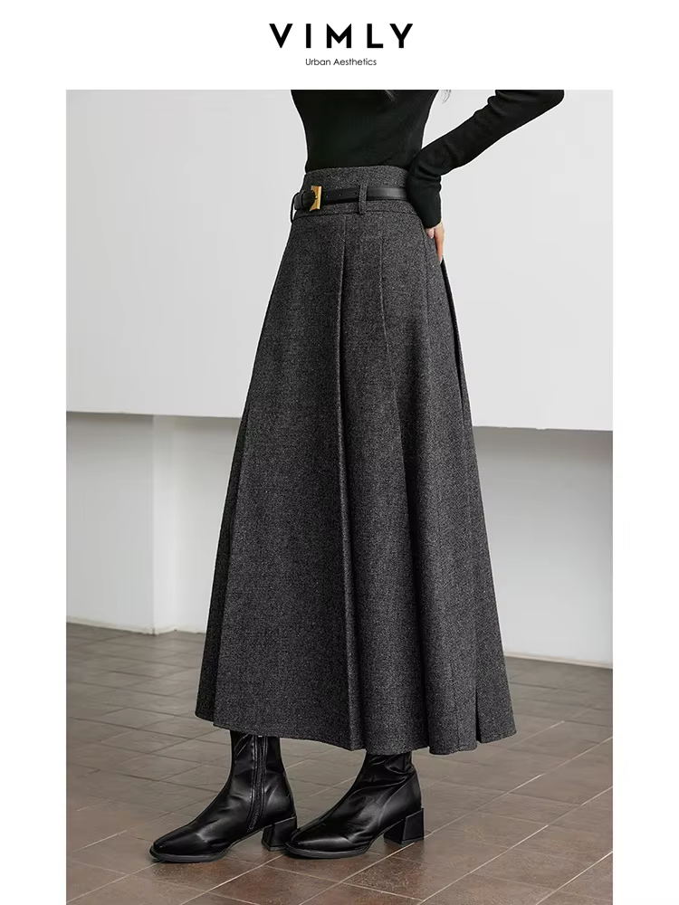 Wool-Blend Pleated Maxi Skirt