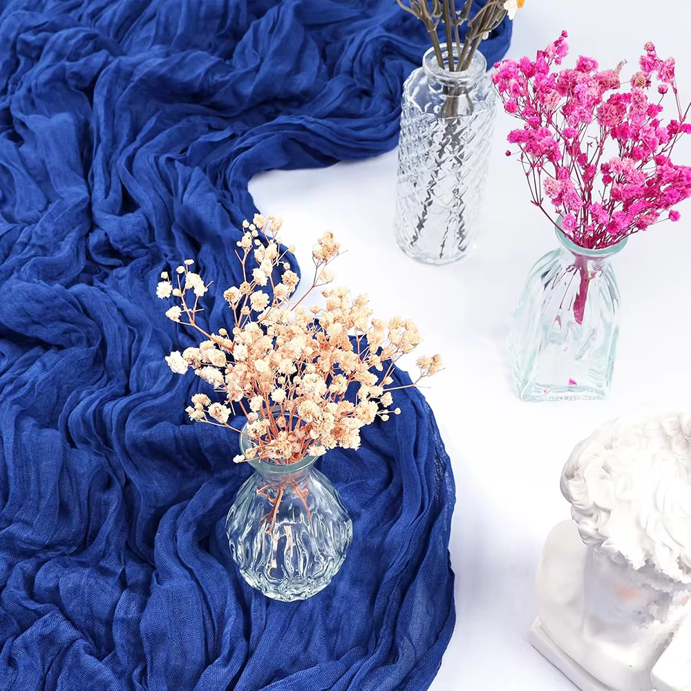 Royal blue cheesecloth table runner