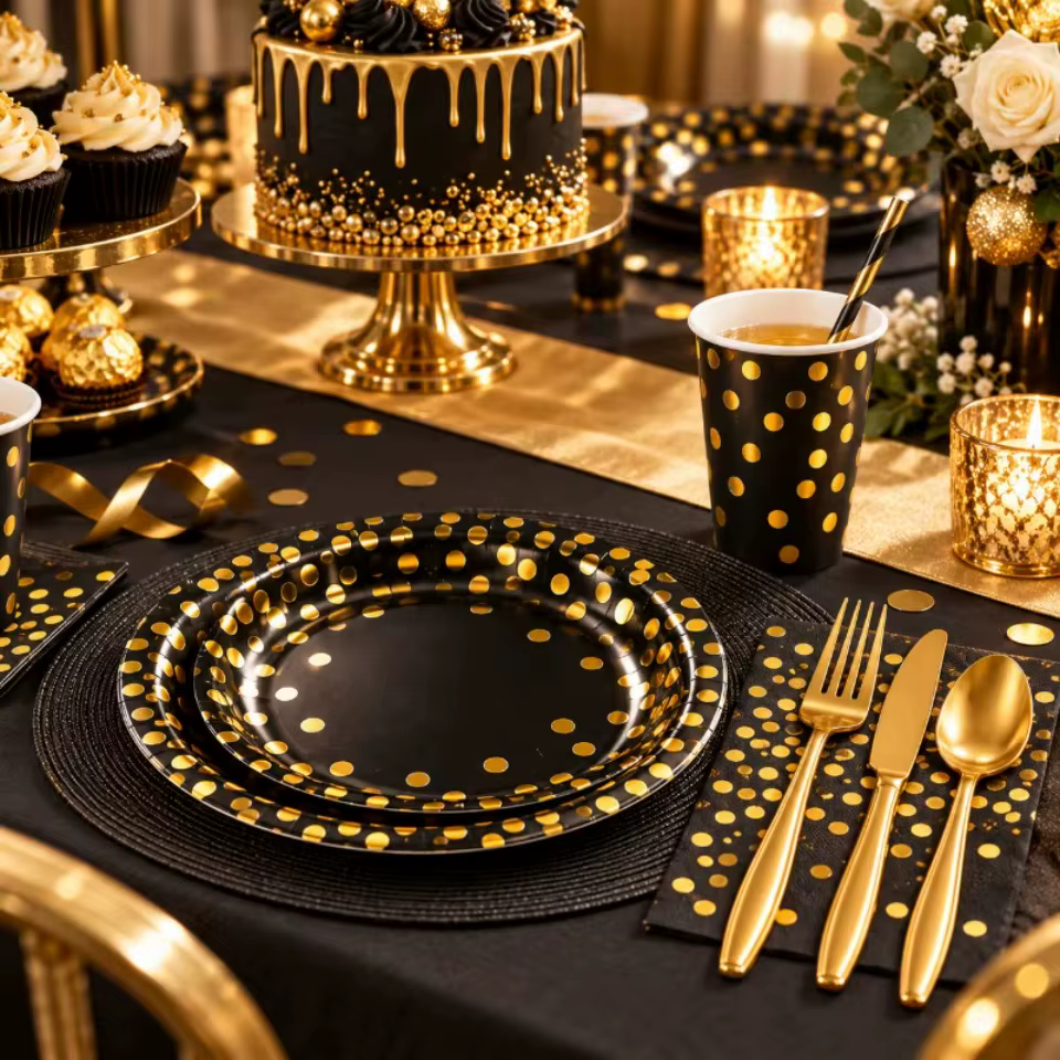Black & Gold Party Tableware Set