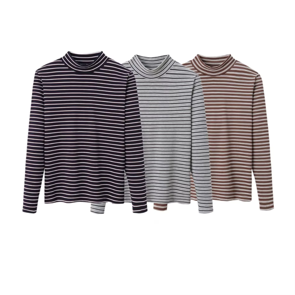 Striped Mockneck Tops – Brown Striped