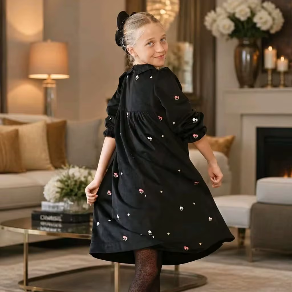 Black Floral Velvet – Baby Knit Pants