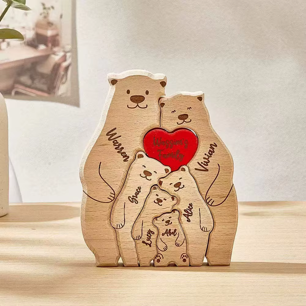 Wooden Bear Family Name Ornament