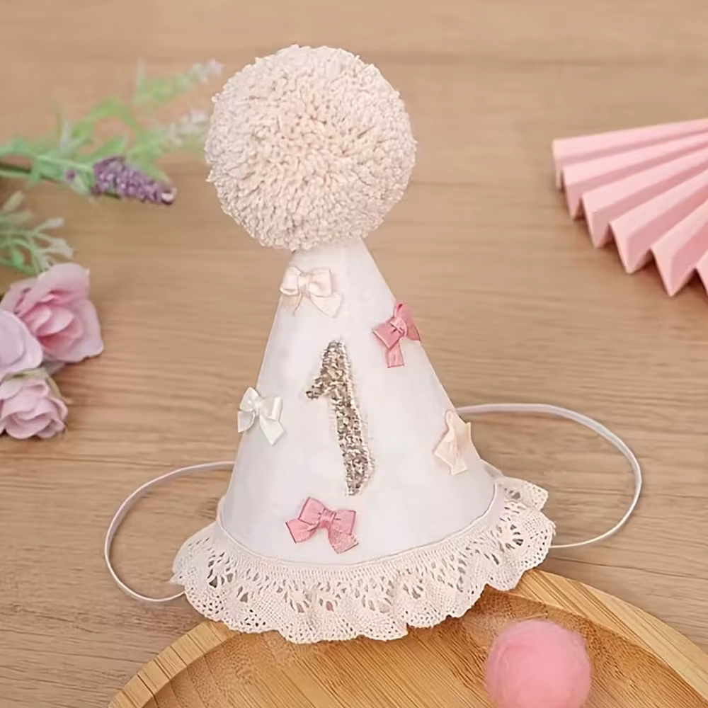 Pink Lace Bow Birthday Hat
