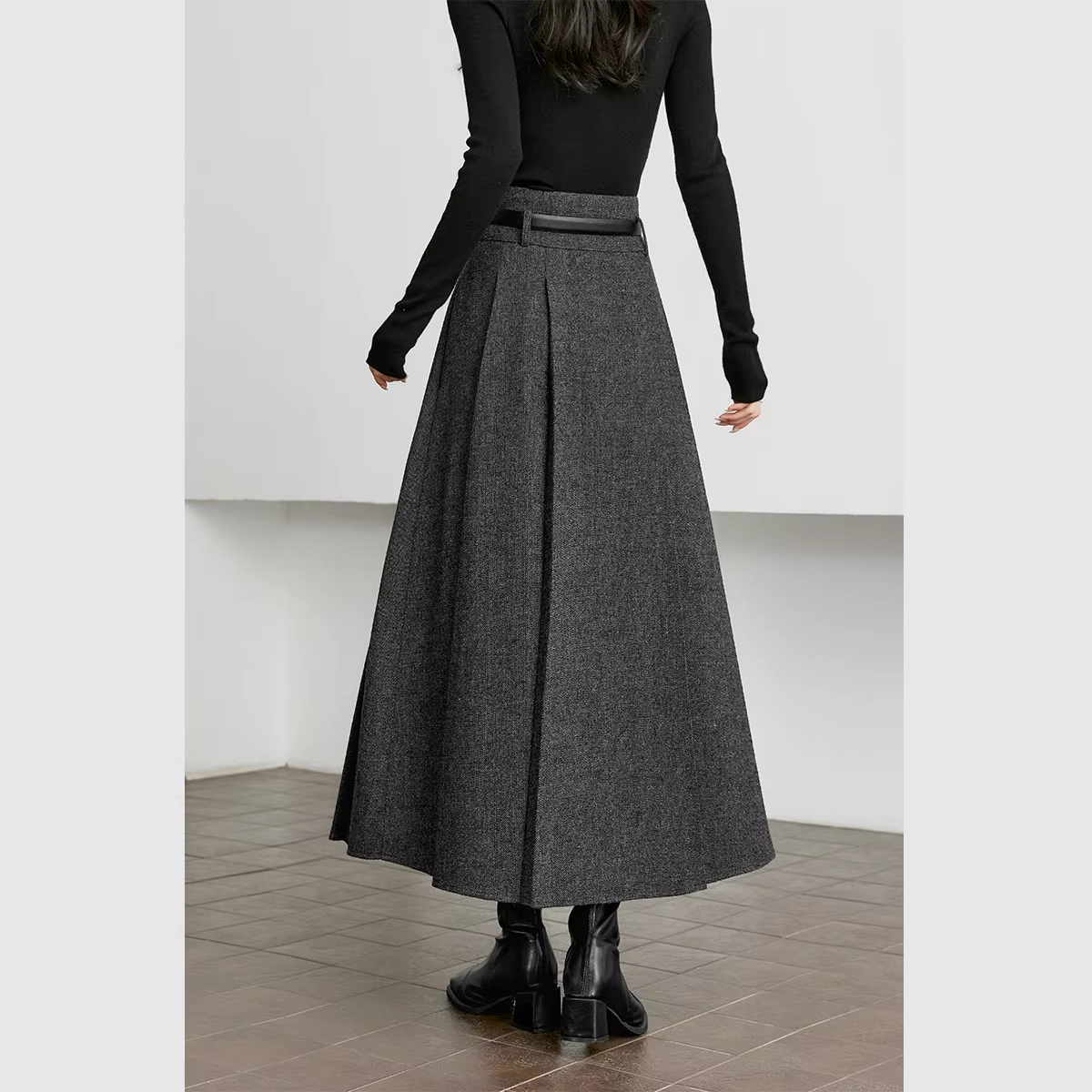 Wool-Blend Pleated Maxi Skirt