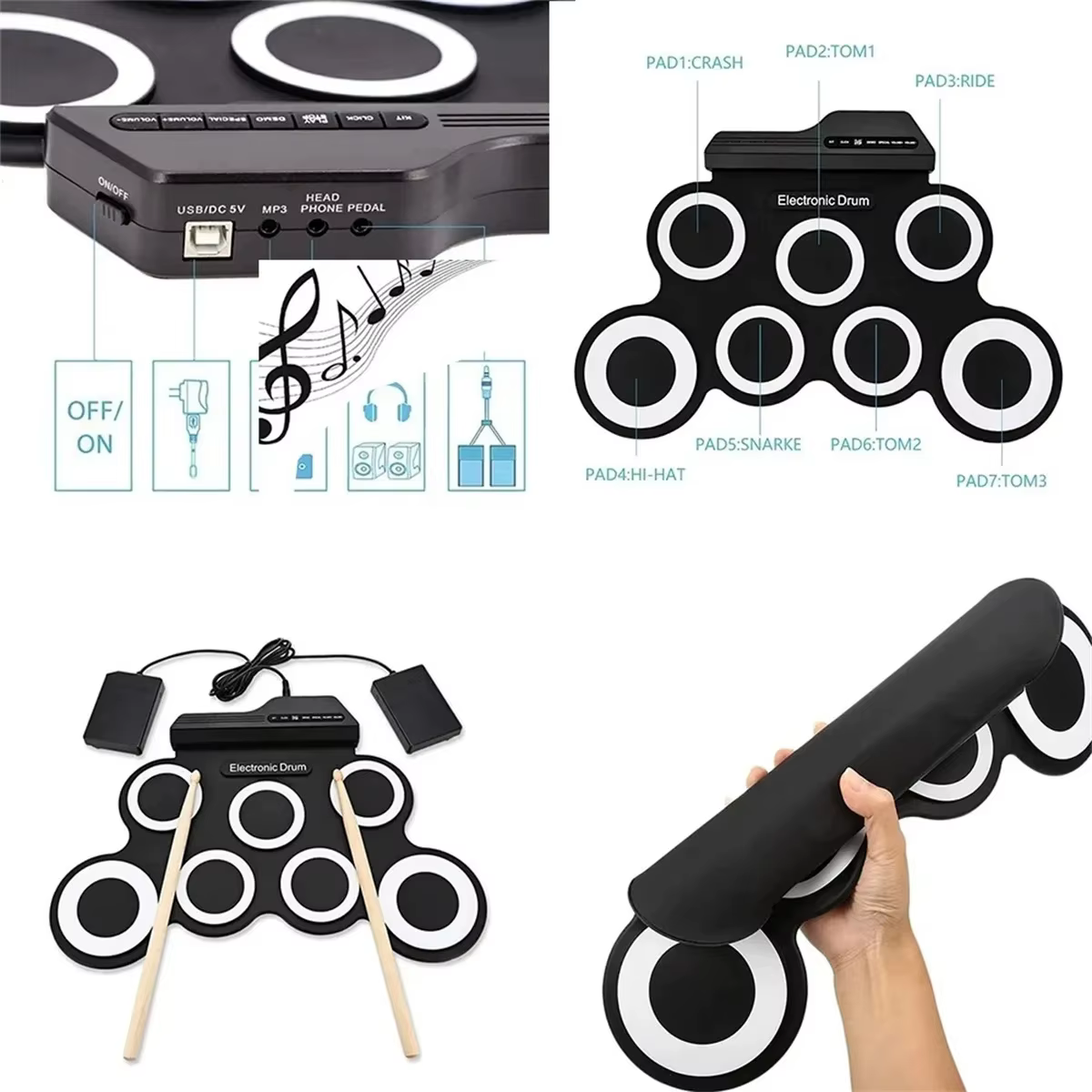 Roll-Up Electronic Drum Kit – Black Icon Edition