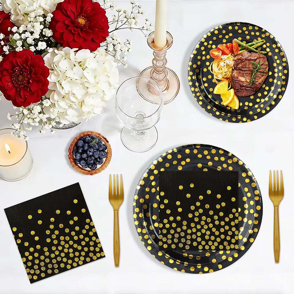 Black & Gold Party Tableware Set