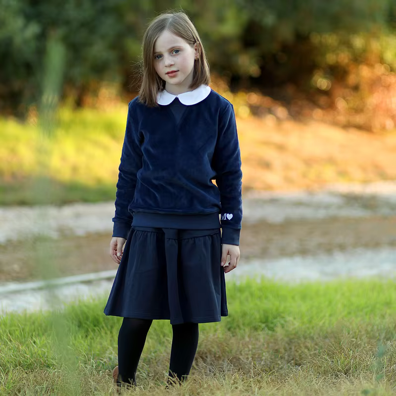 Navy Cotton Pleated Girls' & Teens' Skirt from Bloom Family Fashion on AliExpress
