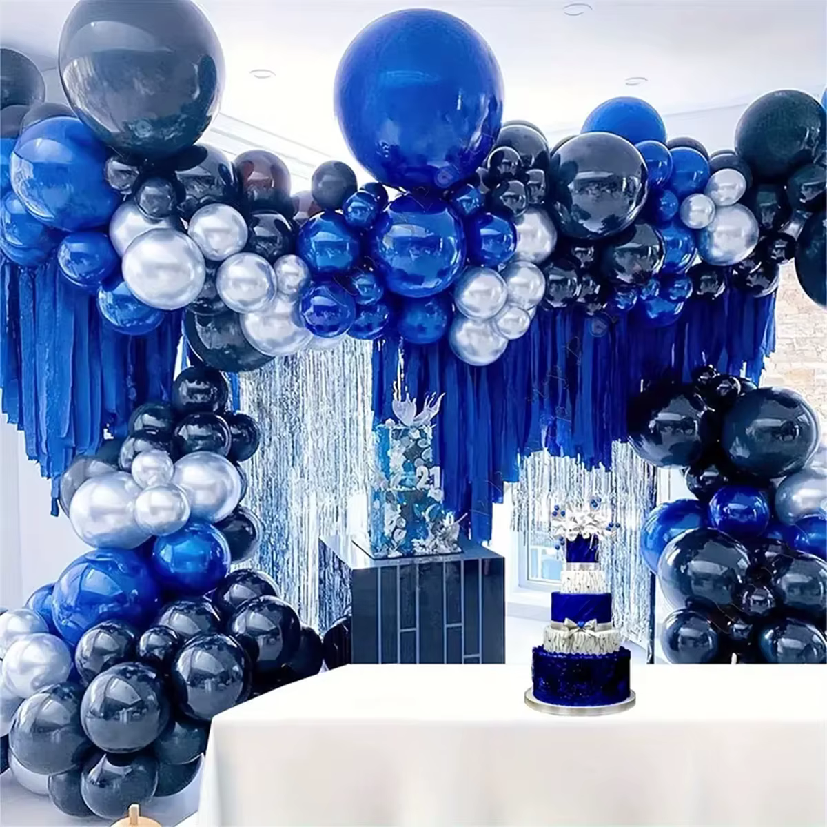 Royal blue & silver balloon arch – Lilvelle Chanukah party finds