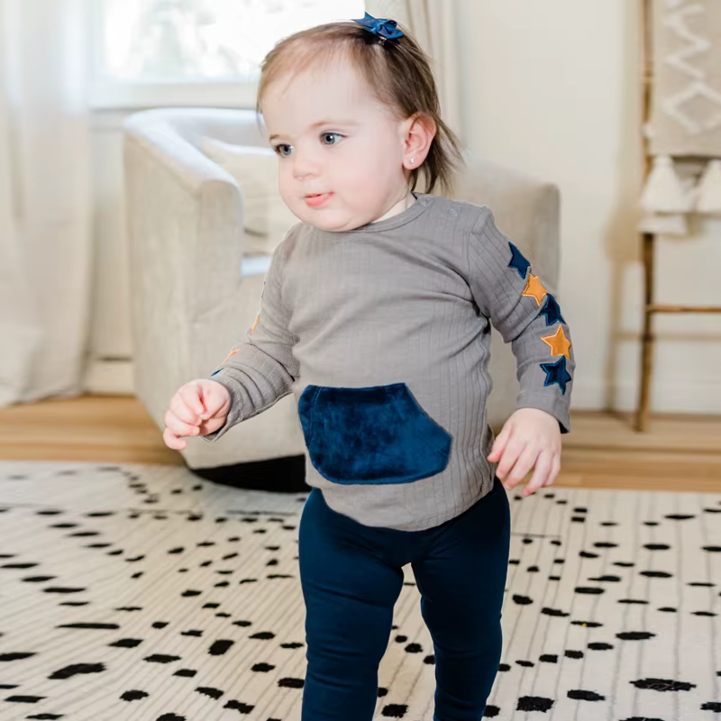 Velour Pocket Kids' Long-Sleeve Top from Yibebe on AliExpress
