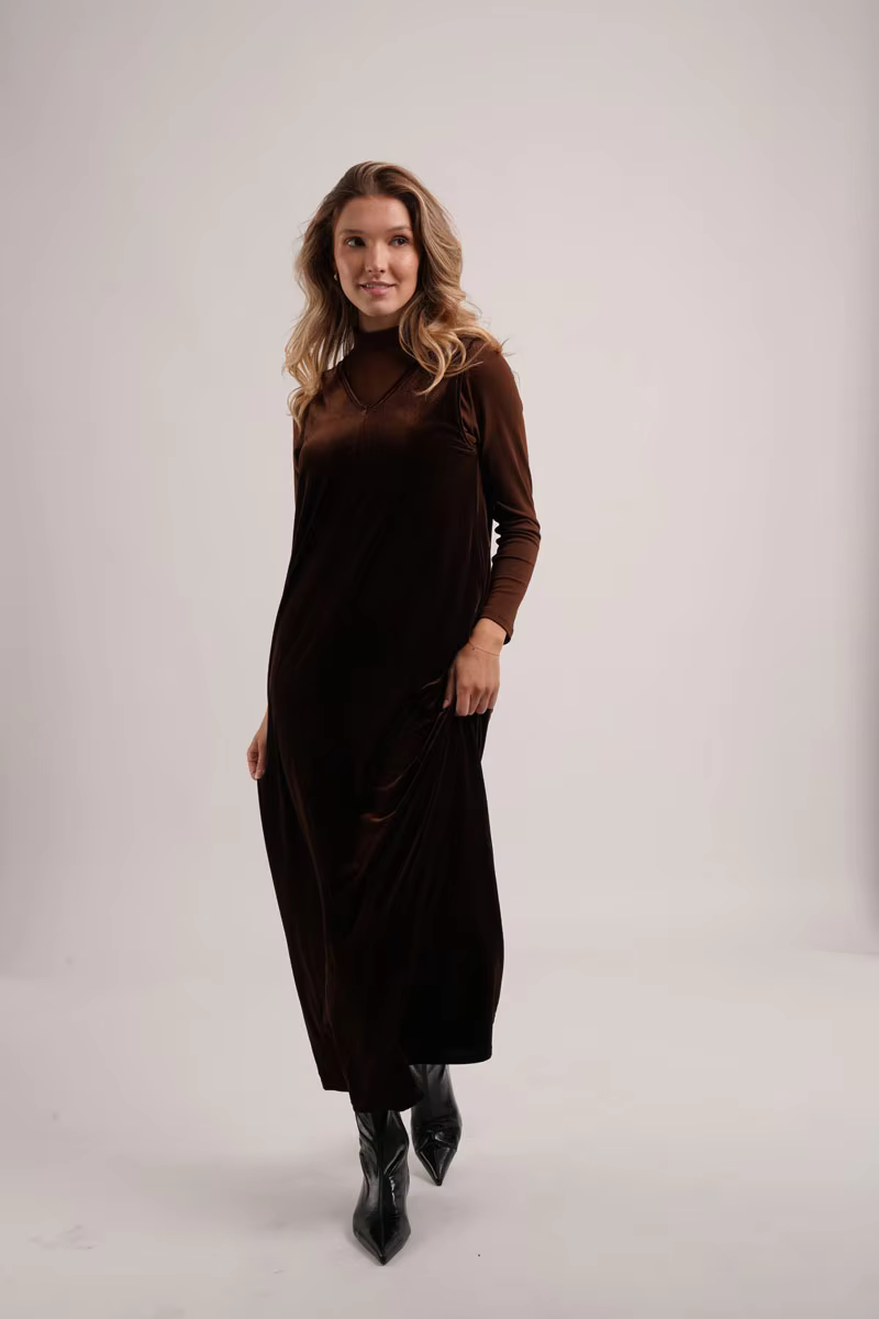 Velvet Jumper Dress with Mock-Neck Top