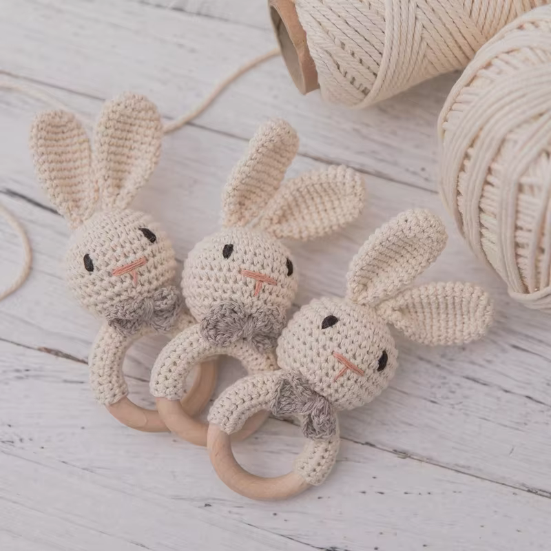 Crochet Bunny Wooden Rattle