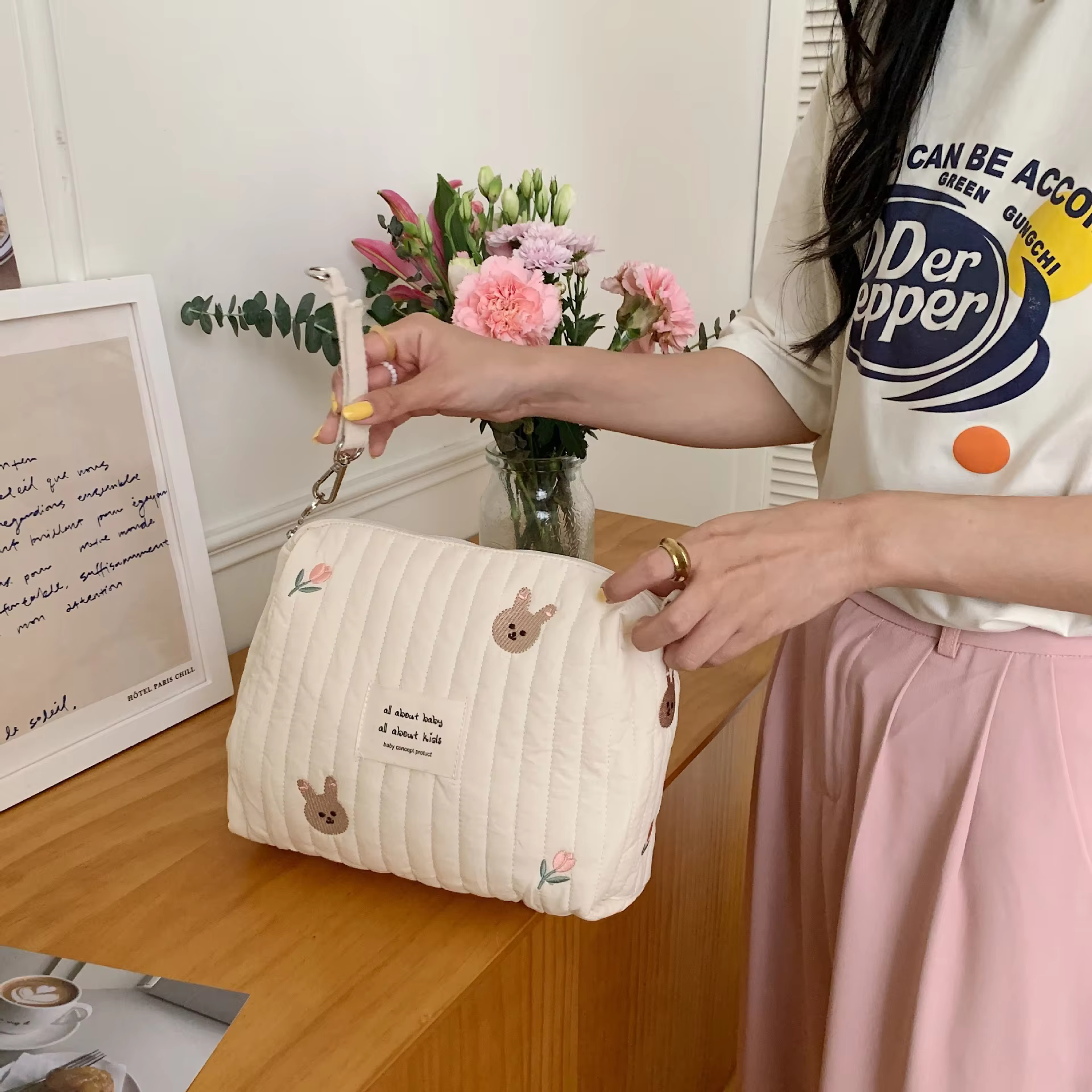 Embroidered Cotton Zip Pouch for the Buggy