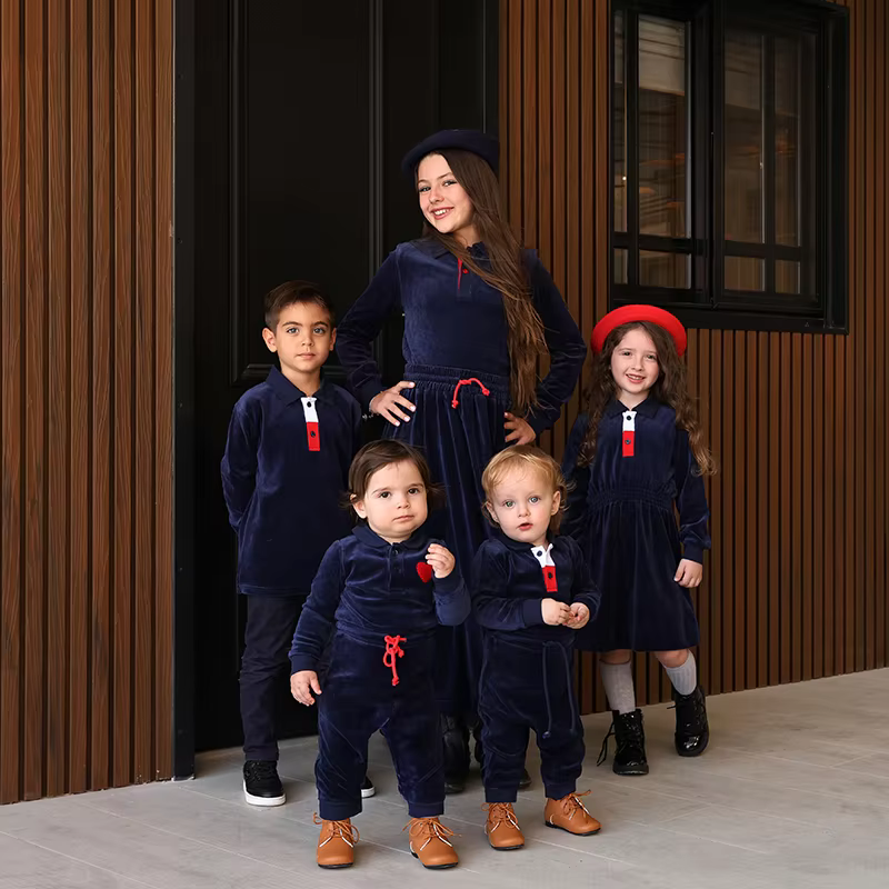 Navy Velour Family Matching Collection from Bloom Family Fashion on AliExpress