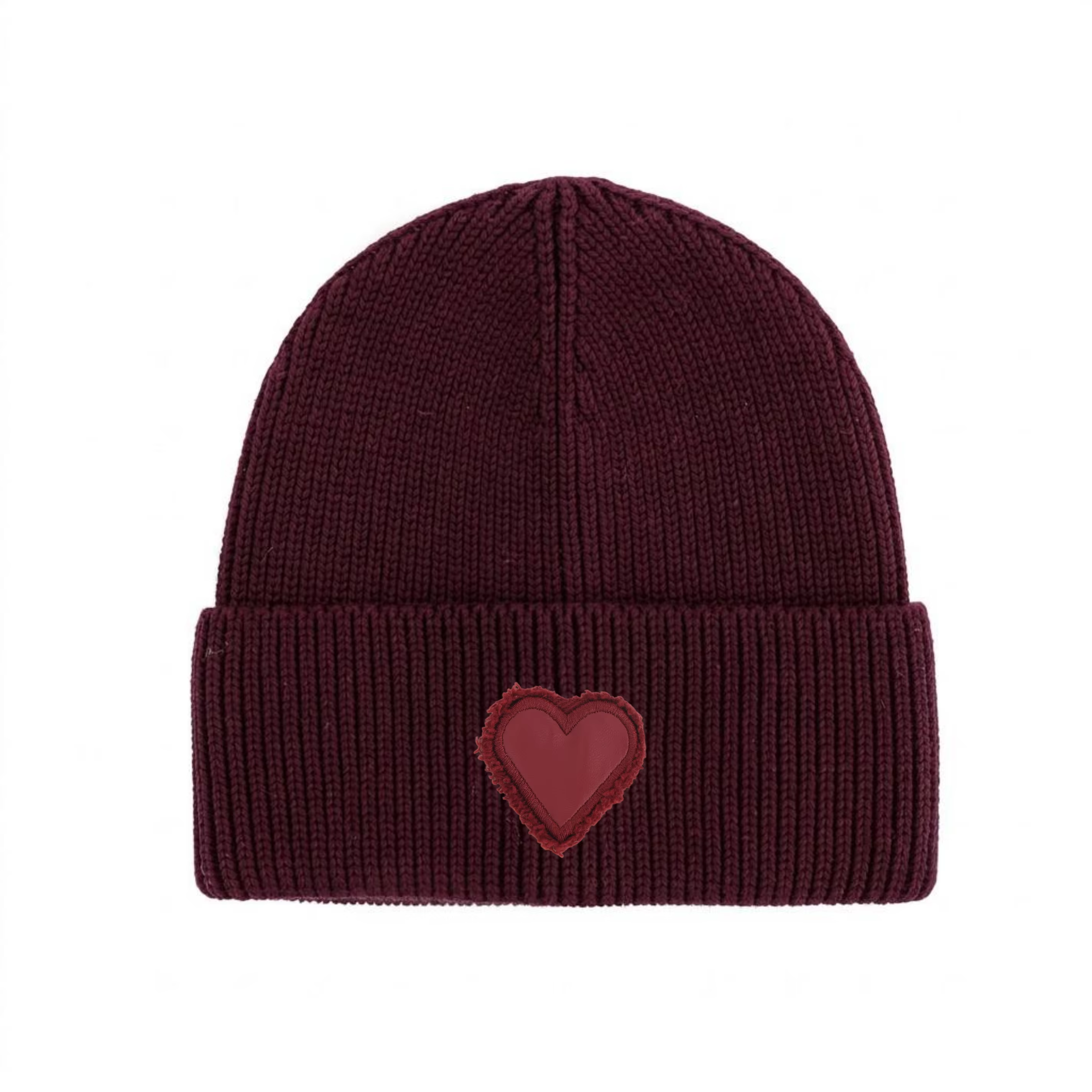 Leather-Heart Knit Beanie
