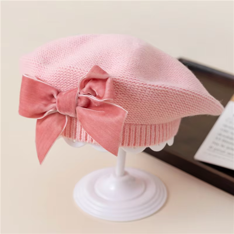 Bow Knit Beret Beanie