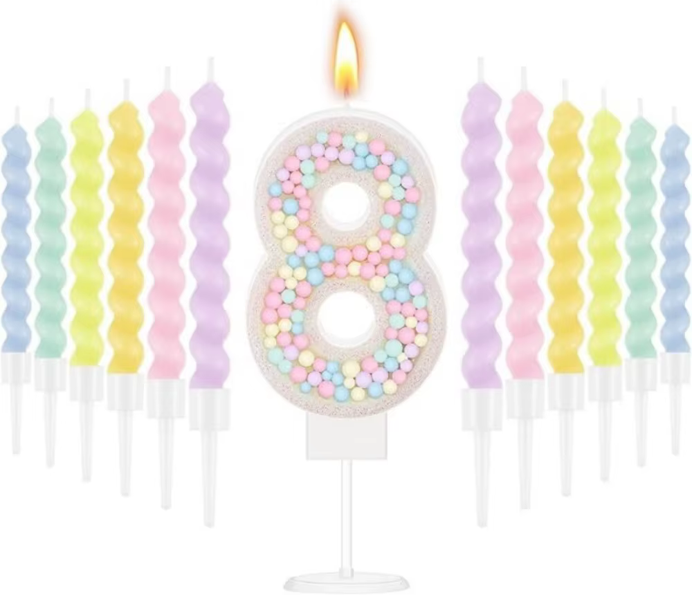 Pastel Glitter Number Cake Candle Set