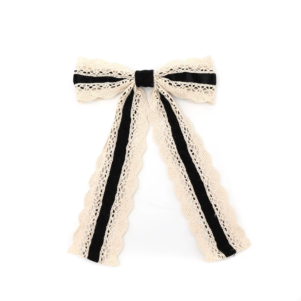 Long-Tail Lace Velvet Bow Headband Long Hair Clip