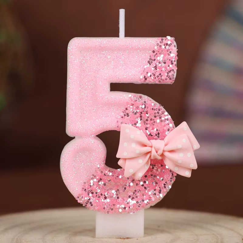 Pink Glitter Number Candle