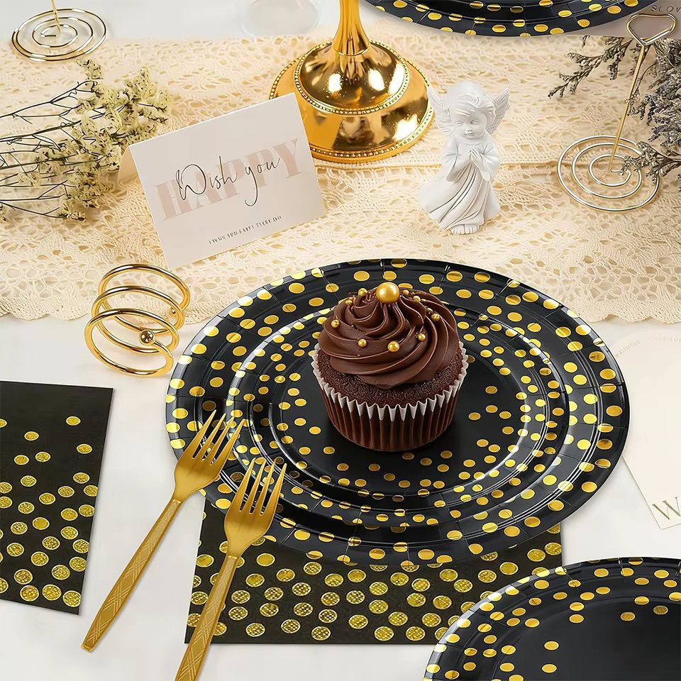 Black & Gold Party Tableware Set