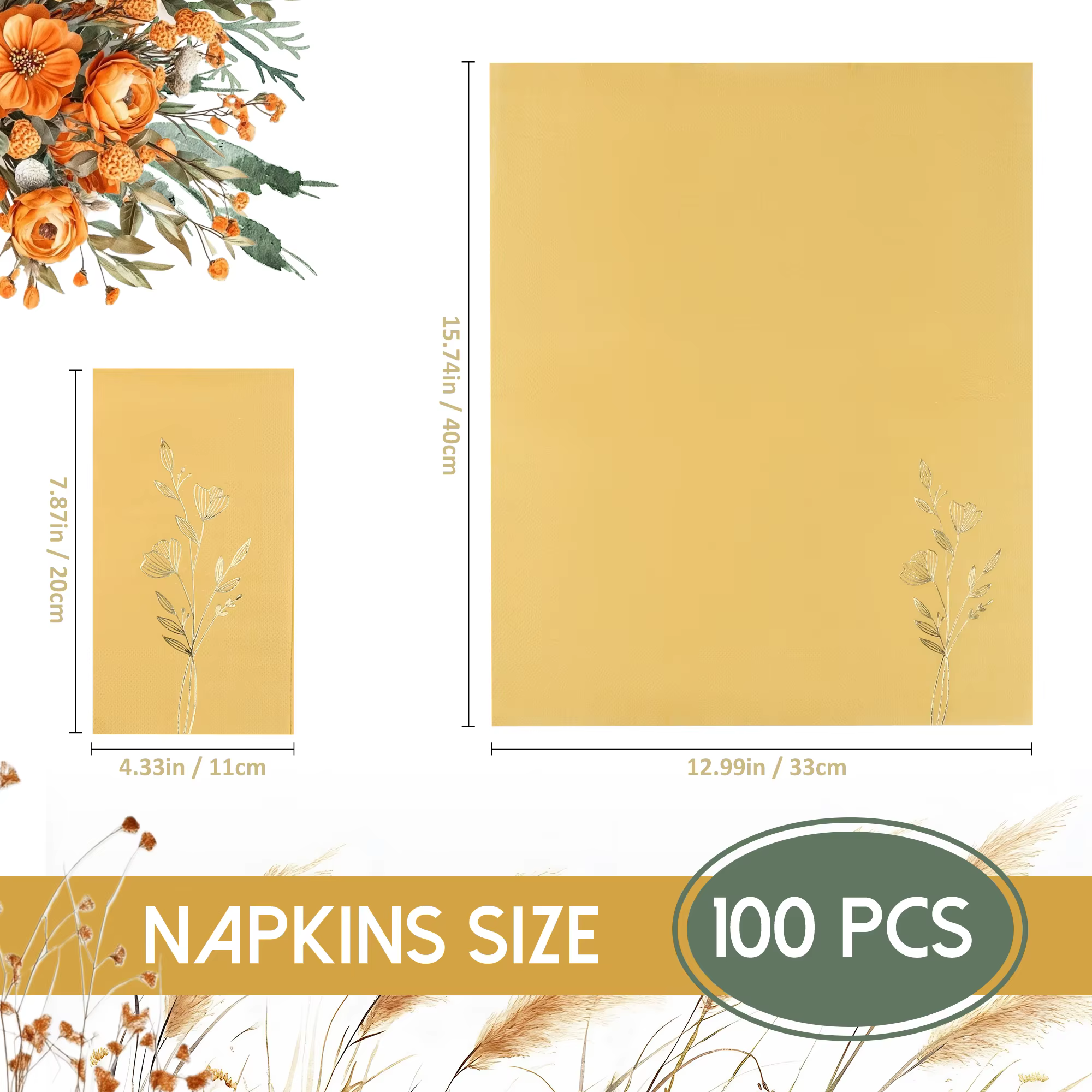 Gold Leaf Disposable Napkins – 20/60 Pack