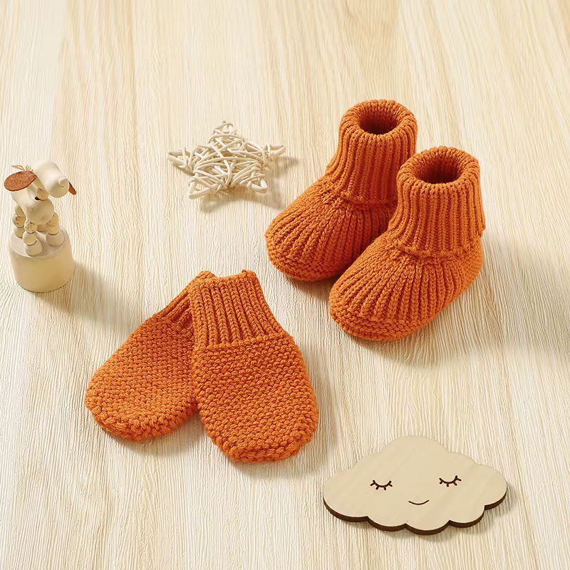Baby Shoes +Gloves Set Knit Sock Shoes Newborn Boy Girl Boots
