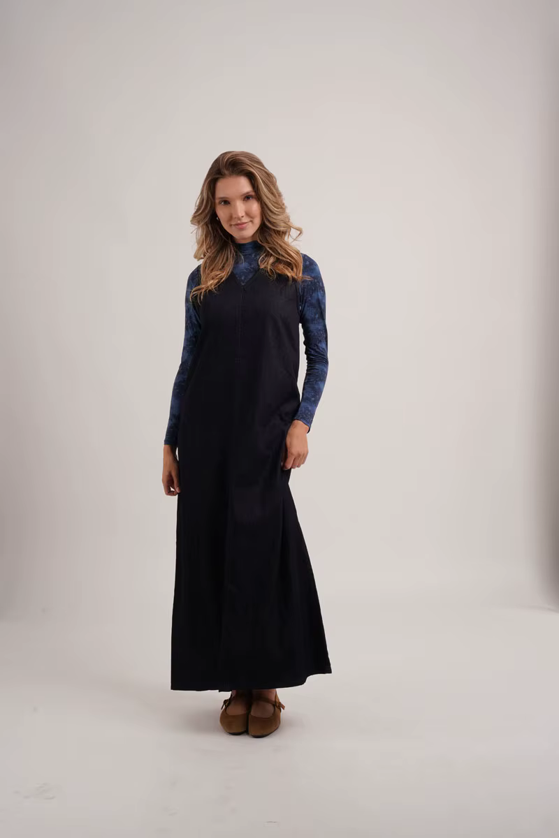 Denim V-Neck Maxi Dress – Navy