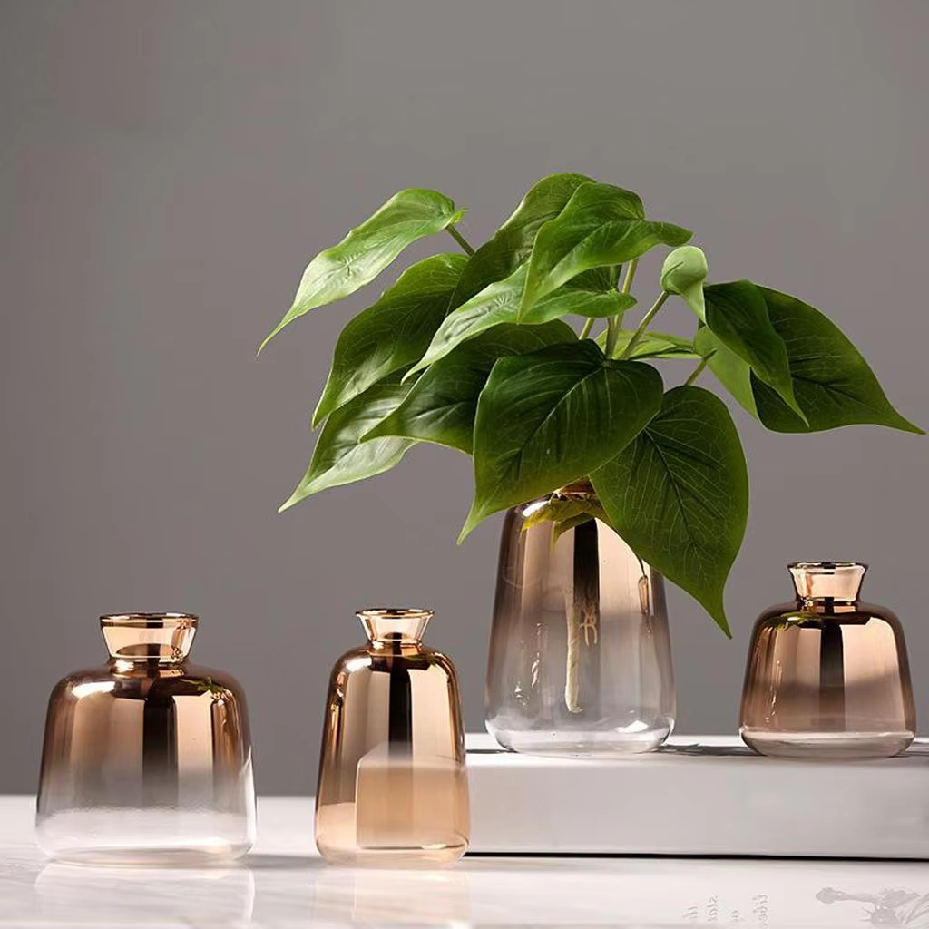 Nordic Minimalist Modern Gold-Plated Gradient Glass Small Vase