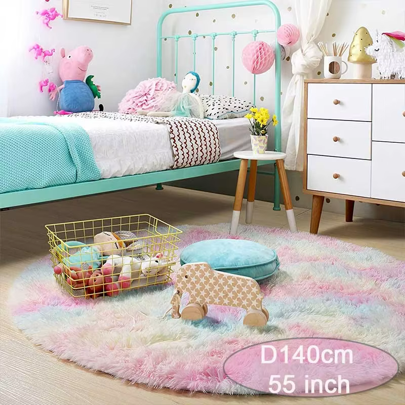 Round Rainbow Swirl Fluffy Rug