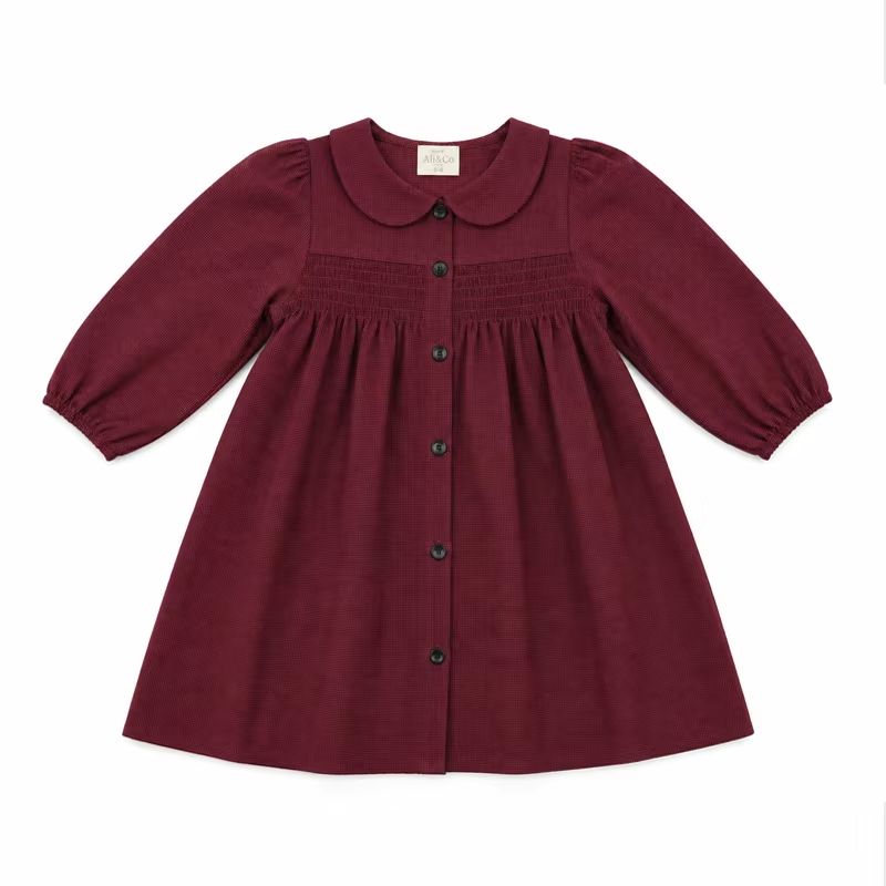 Heritage Weave Burgundy Collared Dress – Ali & Co AW26