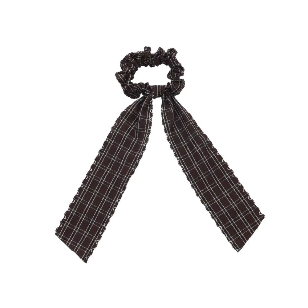 Plaid Moon Crochet Headband Ponytail Bow