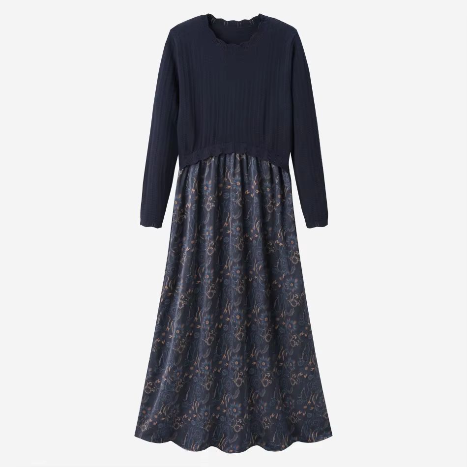 Knitted Satin Maxi Dress – Navy Print – Ali Specials AW26