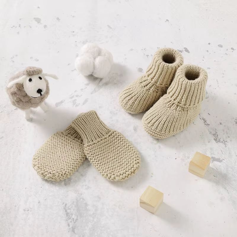 Baby Shoes +Gloves Set Knit Sock Shoes Newborn Boy Girl Boots
