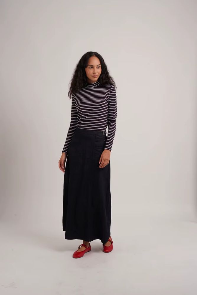 Striped Mockneck Tops – Brown Striped