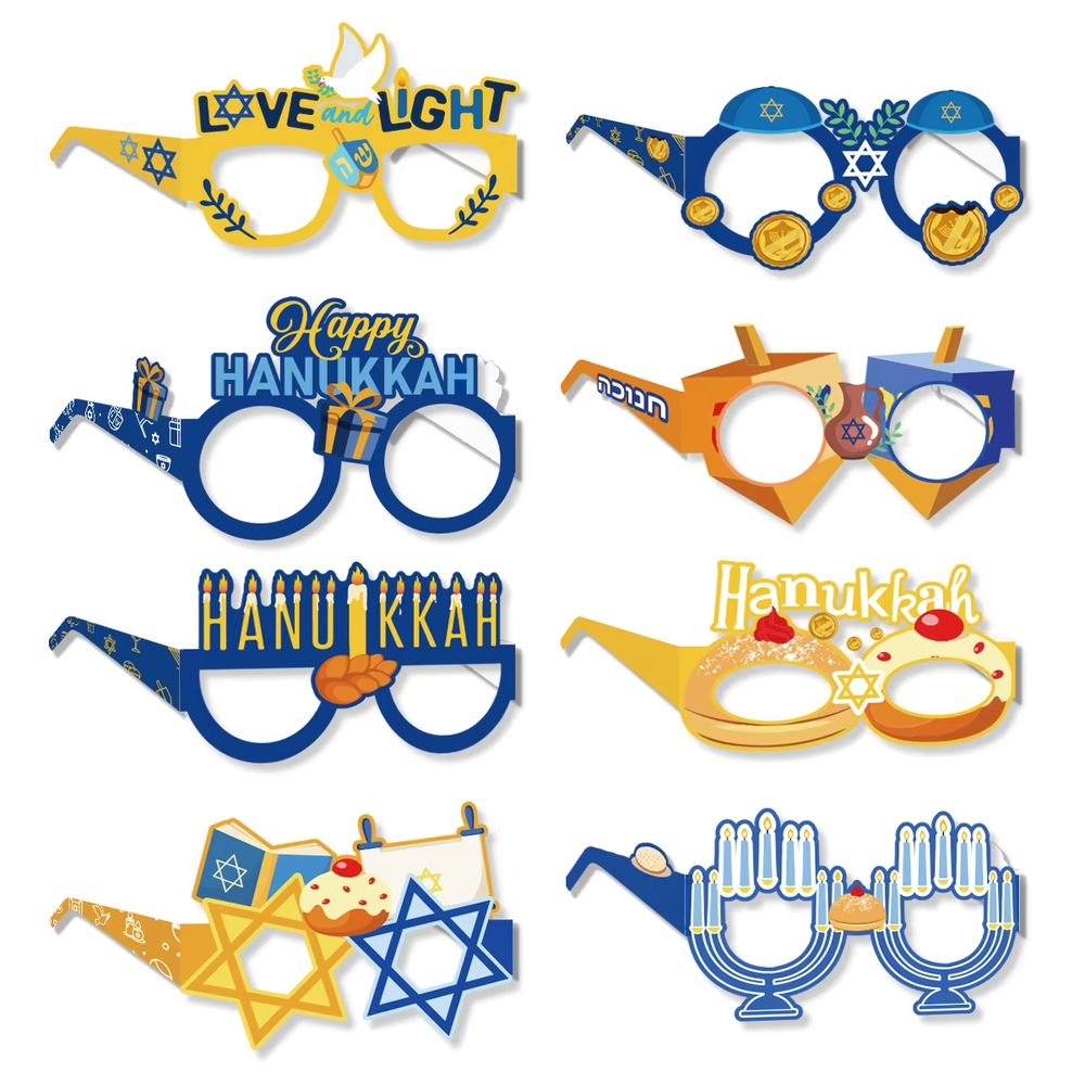 Chanukah Photo Prop Glasses – 8 Pack