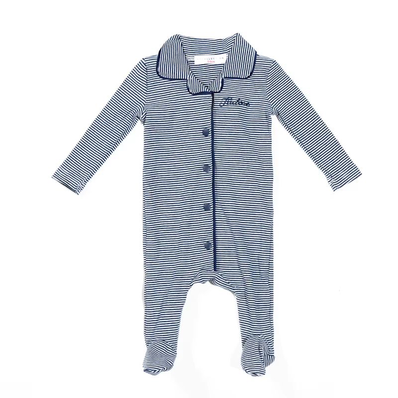 Cotton Striped Family Matching Collection – Blue Striped Footie