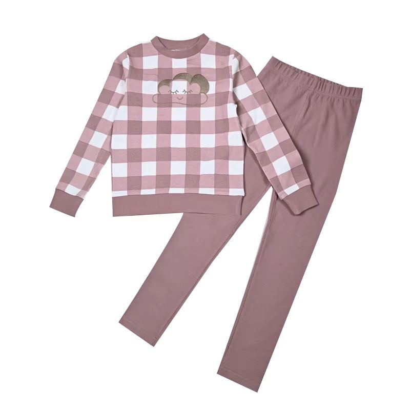 Green Pink Ribbed Pajamas – Long Sleeve Pink