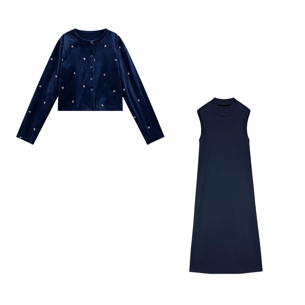 Navy Velour Maxi Collection – Blue Cardigan Dress