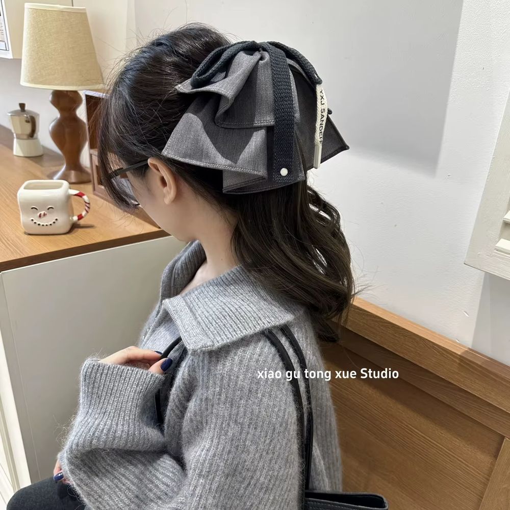 Denim Gray High Ponytail Bow Hair Clip
