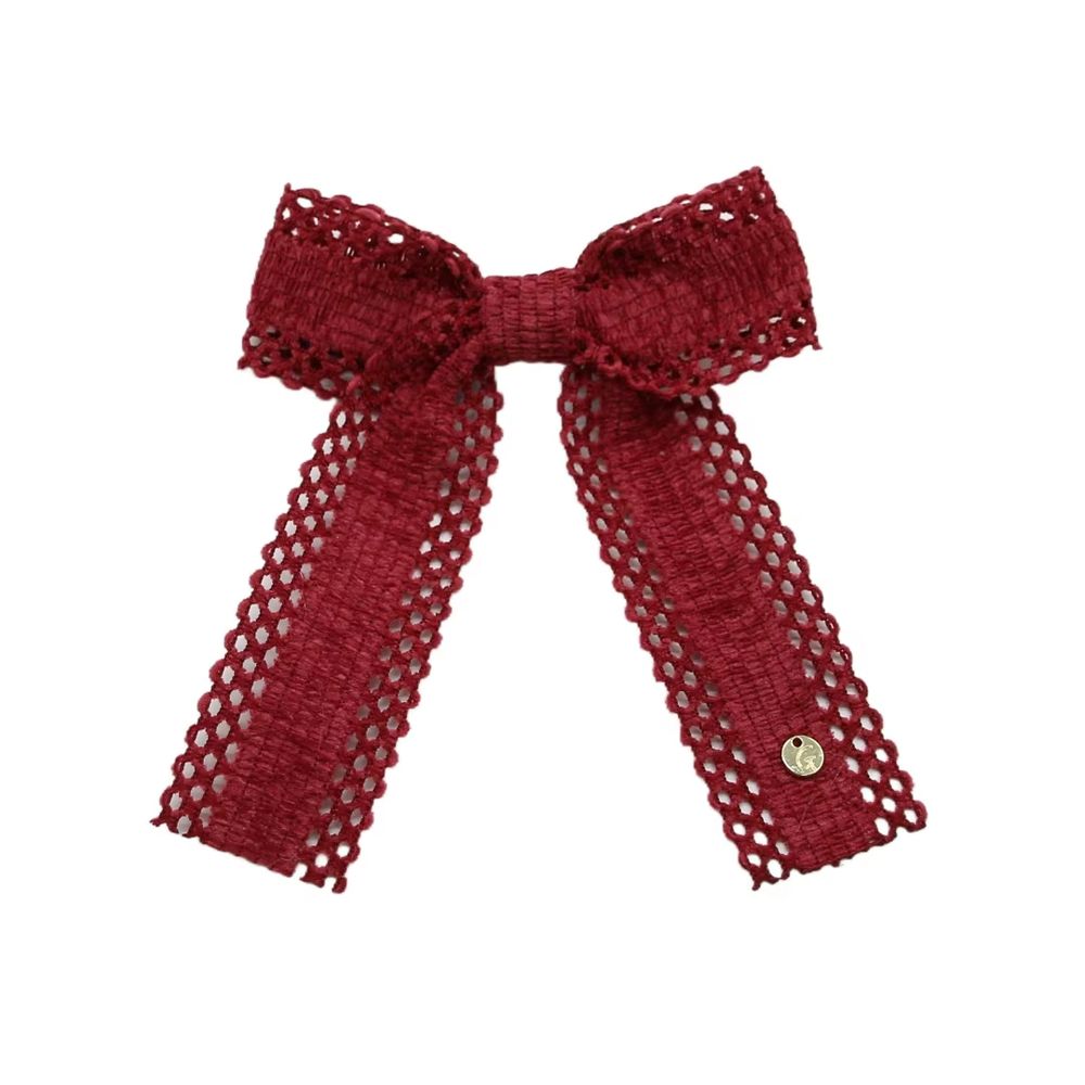 Wine Floral Velvet Bow Headband Medium Hair Clip