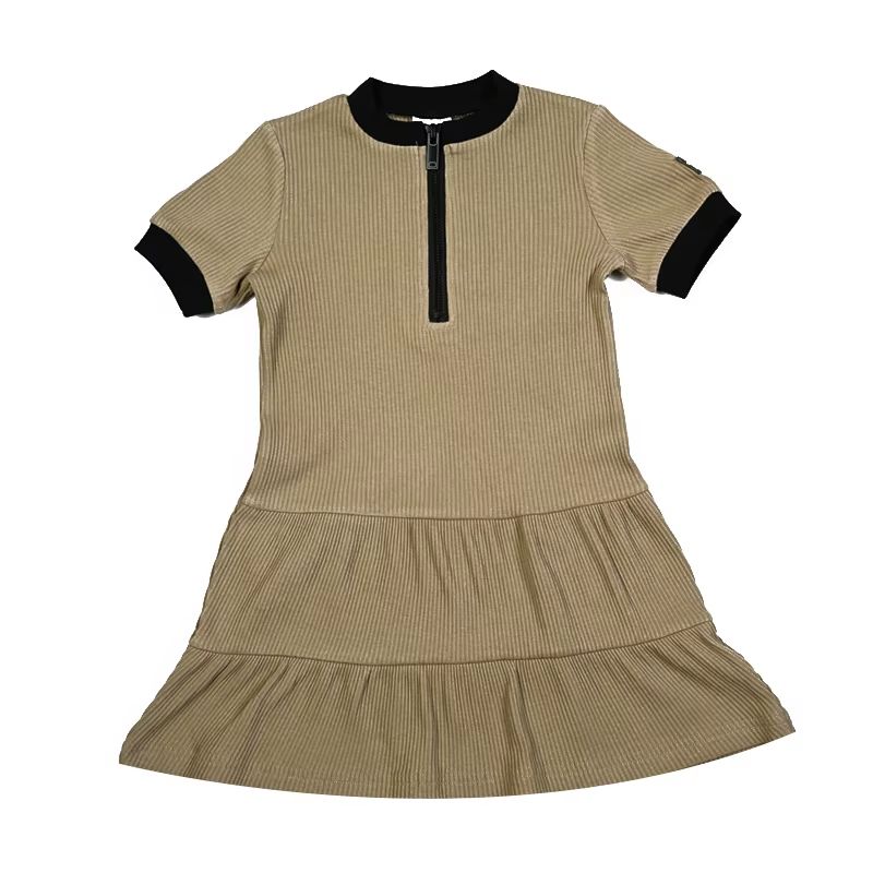 Leather Pocket Ribbed Collection – Khaki Short Dress