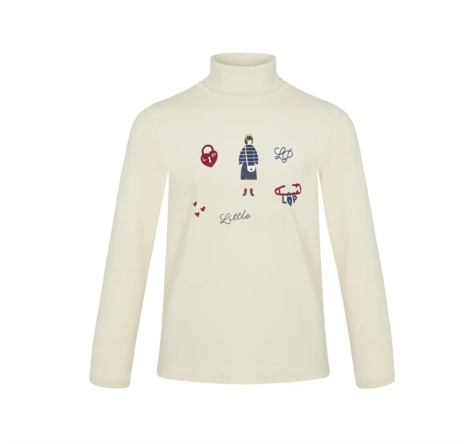 Kids' Cream Embroidered High-Neck Top