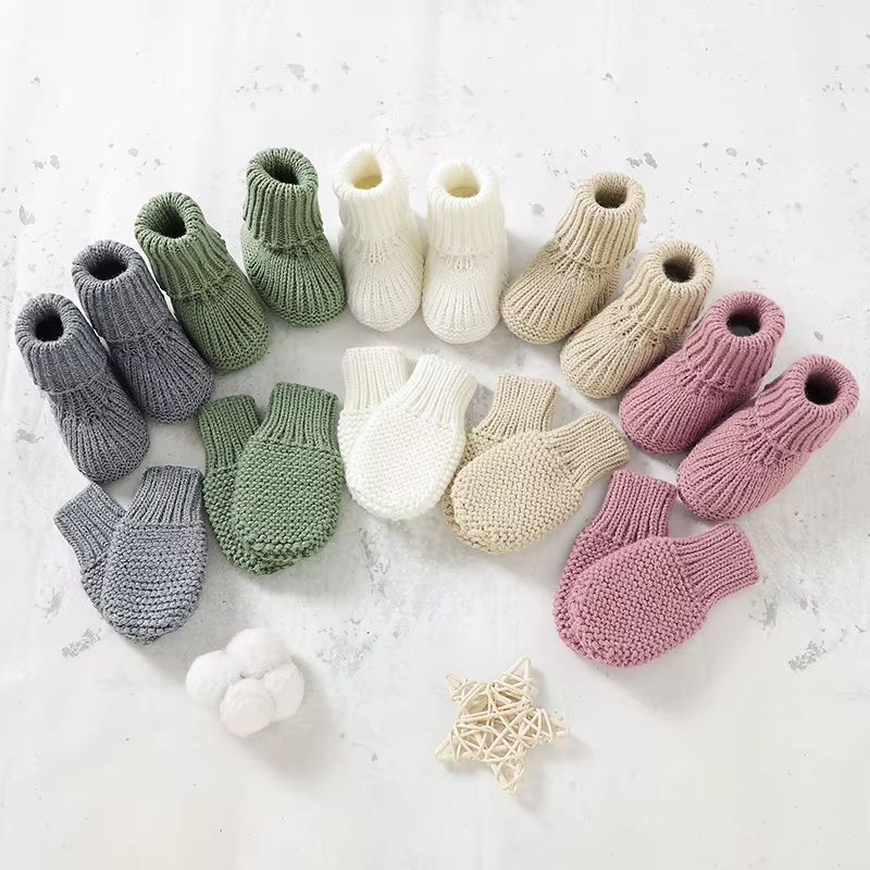 Baby Shoes +Gloves Set Knit Newborn Boy Girl Boots