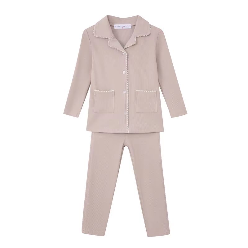 Button Loungewear – Gray Apricot Set