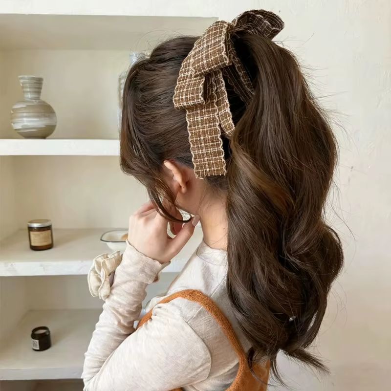 Black And White Checkered Bow Hair Clip For Women