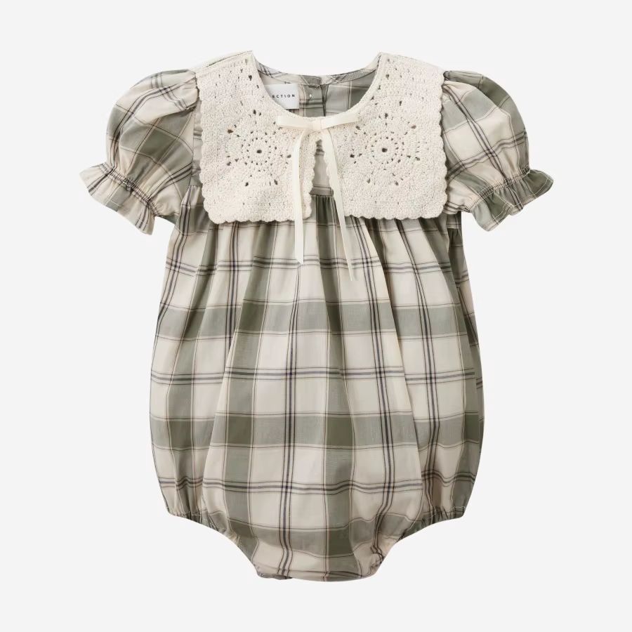 Grid & Pink Floral Collection – Baby Girl Romper