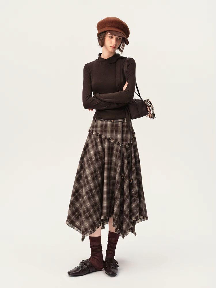 Plaid Asymmetric Maxi Skirt