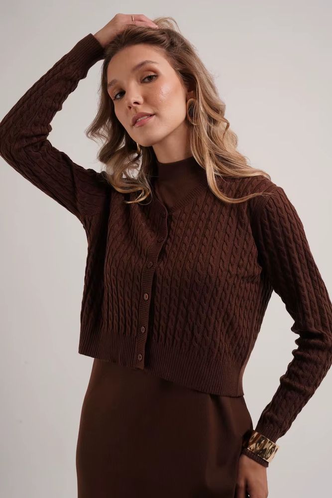 Cableknit & Rib Dress Collection – Brown Cardigan
