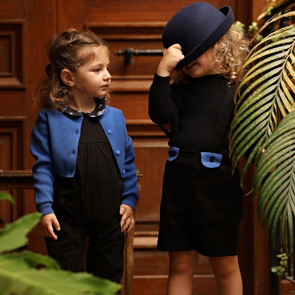 Elegant Blue Floral Collection – Boys Black Sweater