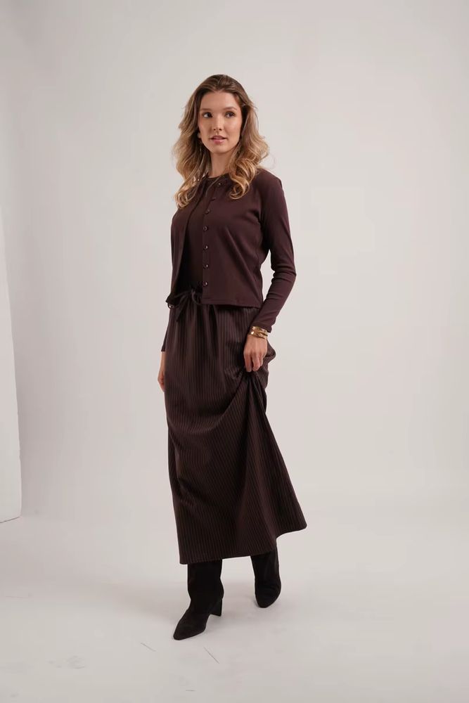 Pinstripe Collection – Brown Cardigan